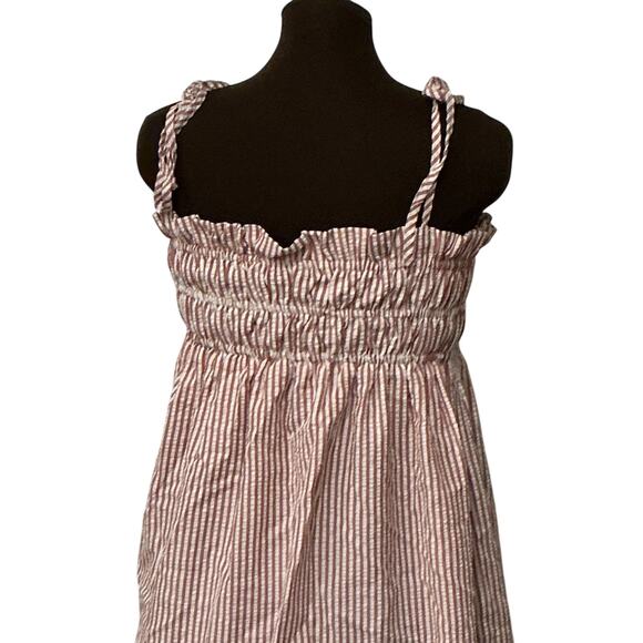Buddy Love Pink Red Smocked Stripes Seersucker Shoulder Ties Lexi Dress Size L - Picture 7 of 12